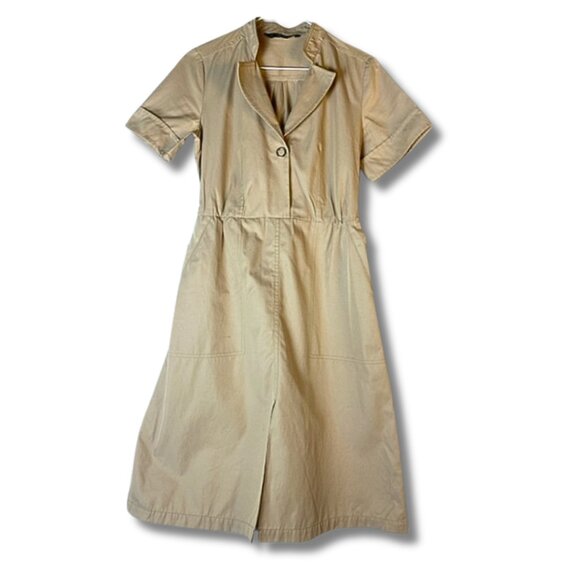 Tan Zara Basic Safari Dress with Midi Skirt Front Slit Accent and Button Closure - Picture 1 of 12